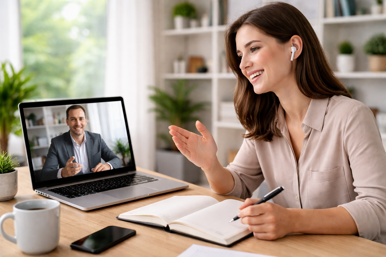 Una joven profesional teniendo una entrevista online