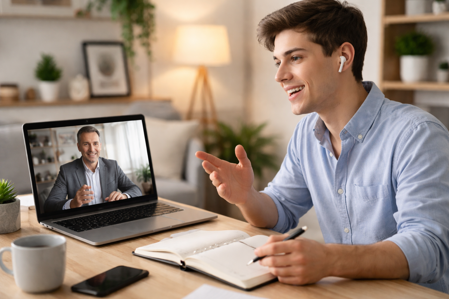 Hombre joven teniendo una entrevista online